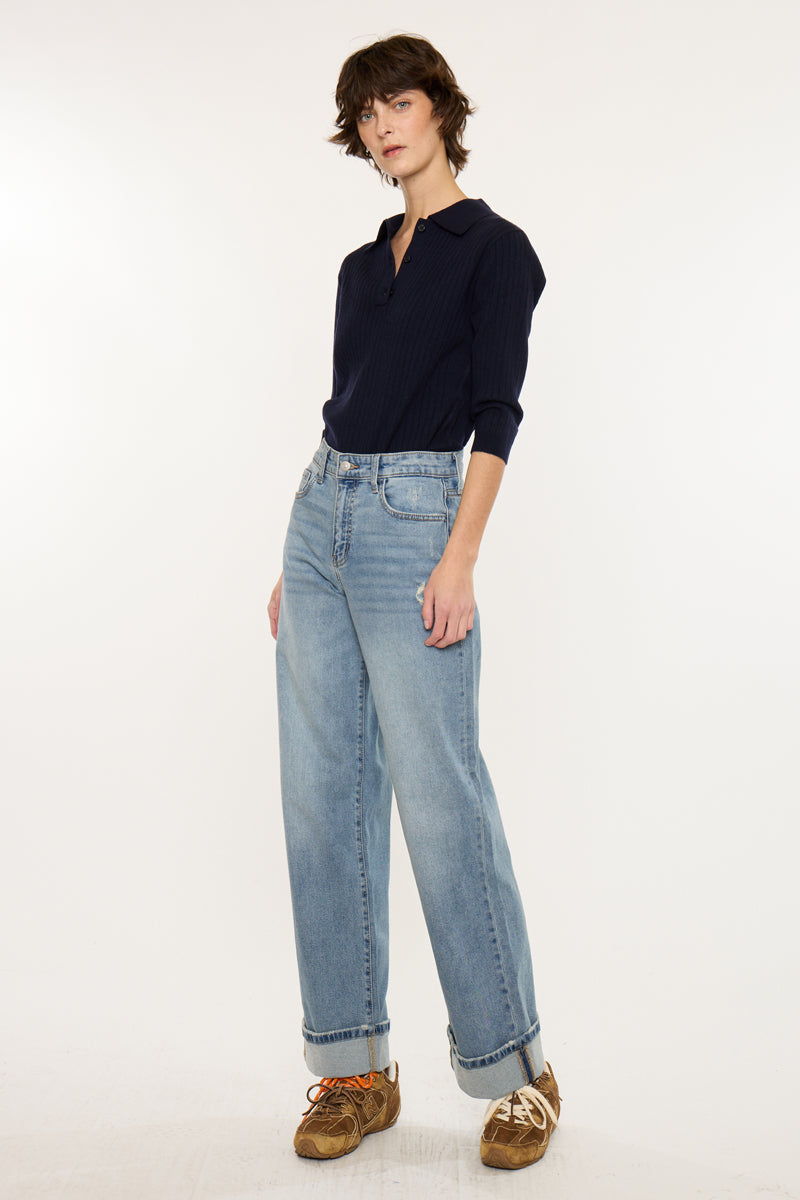 Women's High Rise Wide Leg Jeans - Medium Wash - Medium Wash (Style 150) - view 4