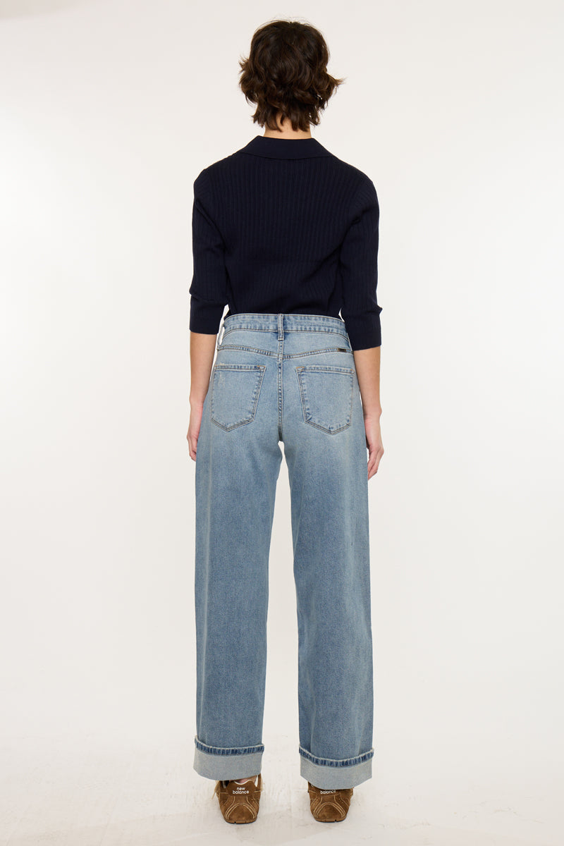 Women's High Rise Wide Leg Jeans - Medium Wash - Medium Wash (Style 150) - view 6