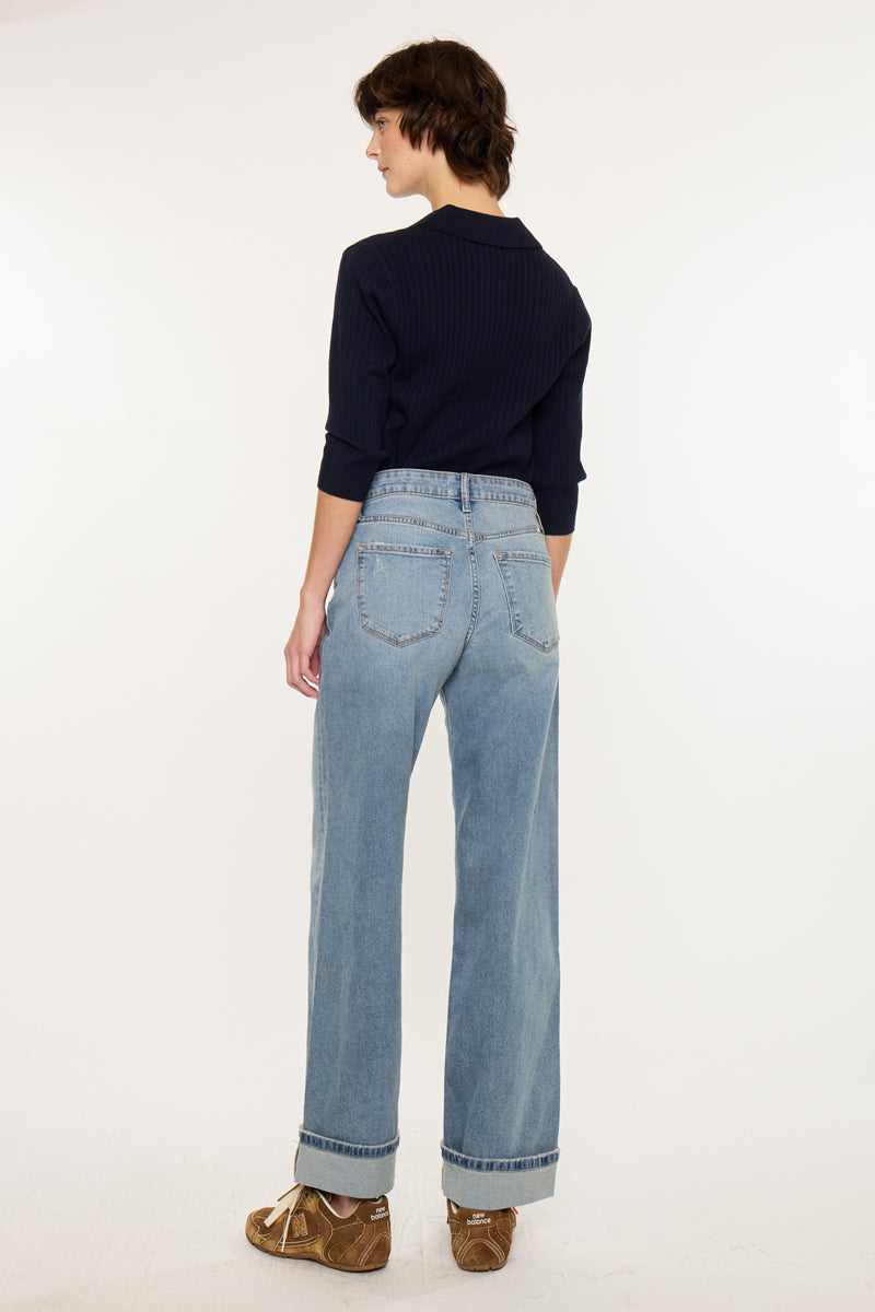 Women's High Rise Wide Leg Jeans - Medium Wash - Medium Wash (Style 150) - view 2