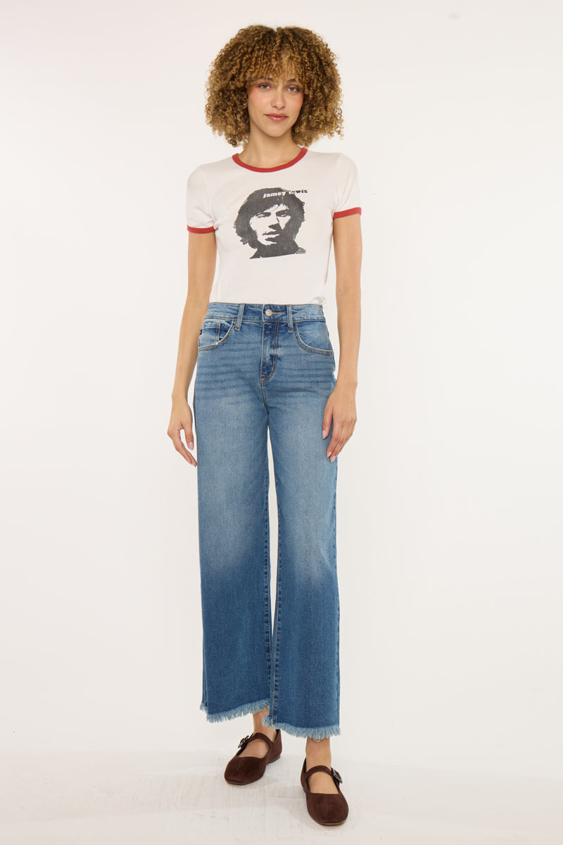 Women's High Rise Crop Wide Leg Jeans - Medium Wash