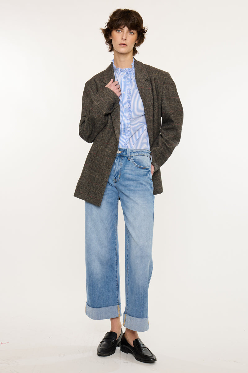 Women's Mid Rise Crop Wide Leg Jeans - Medium Wash