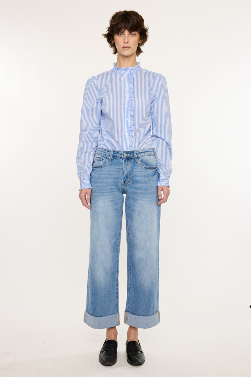 Women's Mid Rise Crop Wide Leg Jeans - Medium Wash - view 7