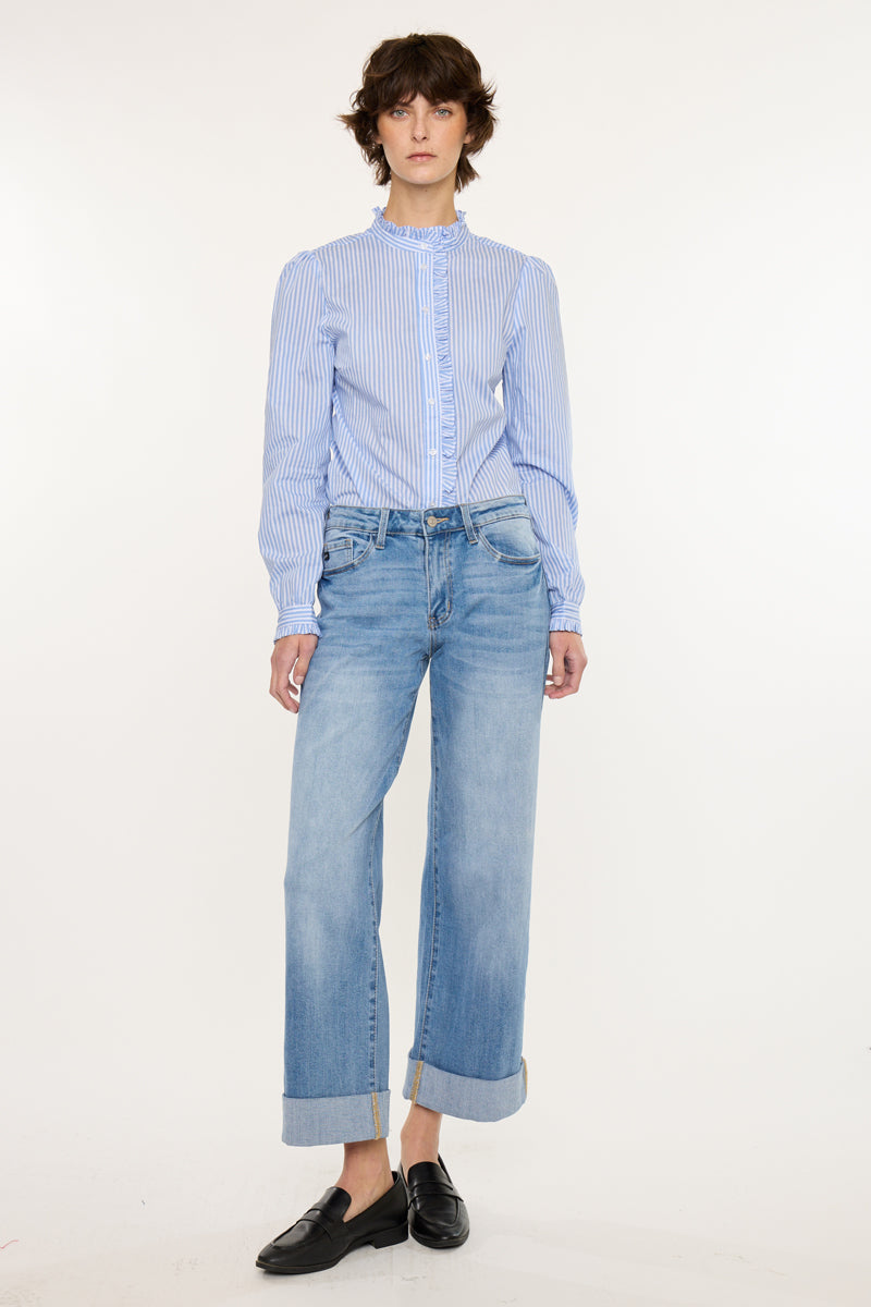 Women's Mid Rise Crop Wide Leg Jeans - Medium Wash - view 3