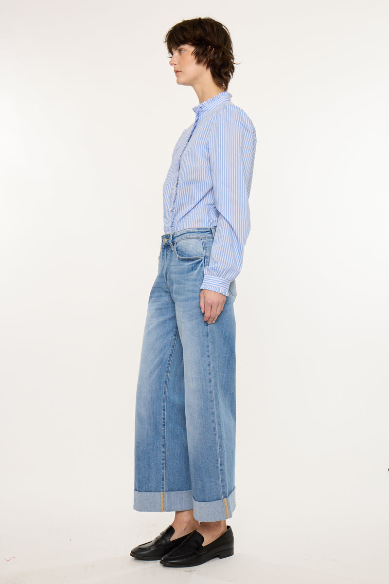 Women's Mid Rise Crop Wide Leg Jeans - Medium Wash - view 5