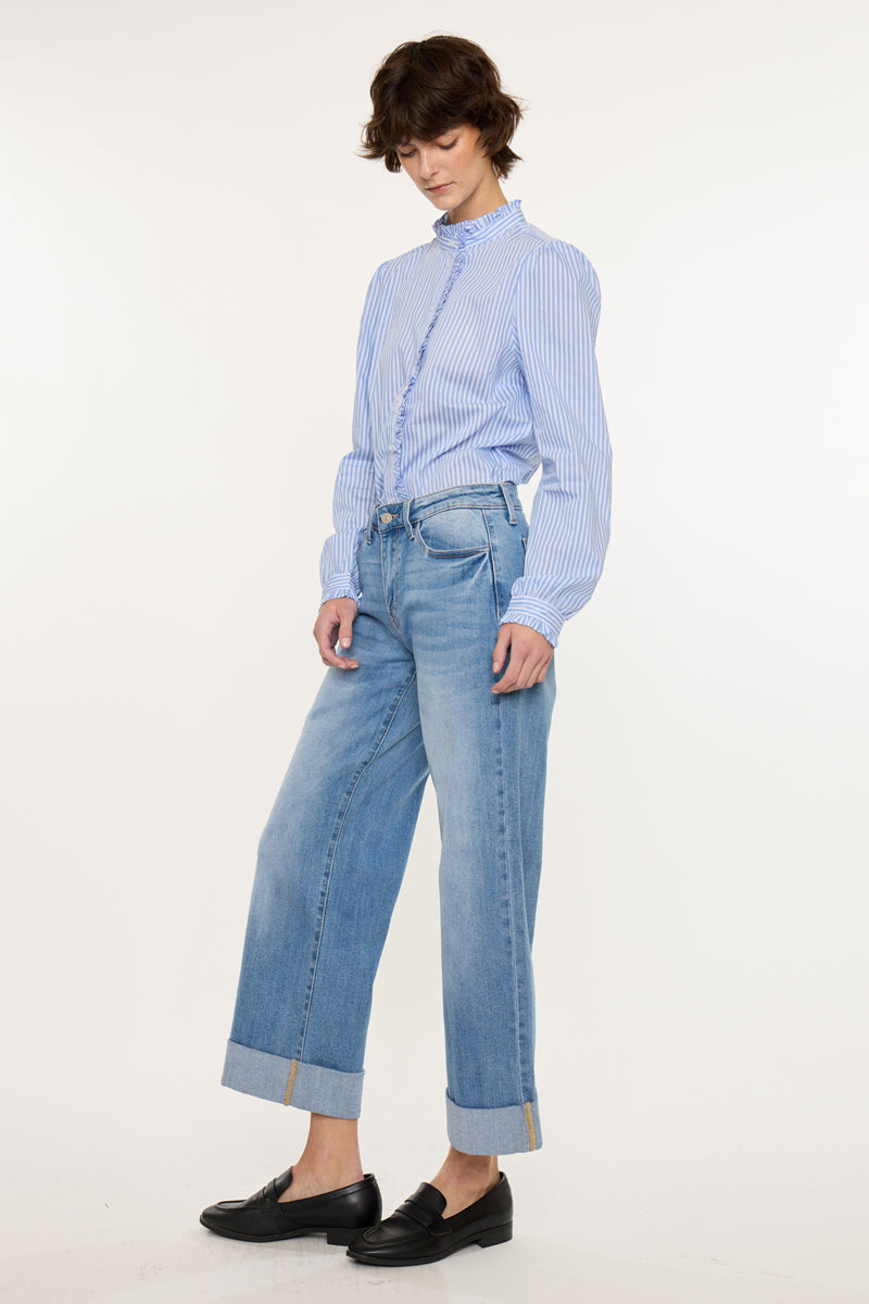 Women's Mid Rise Crop Wide Leg Jeans - Medium Wash - view 4