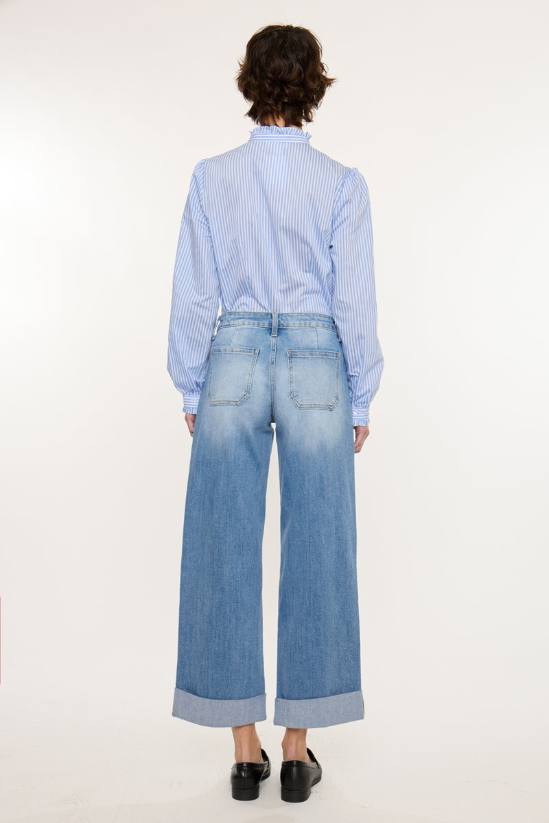 Women's Mid Rise Crop Wide Leg Jeans - Medium Wash - view 6