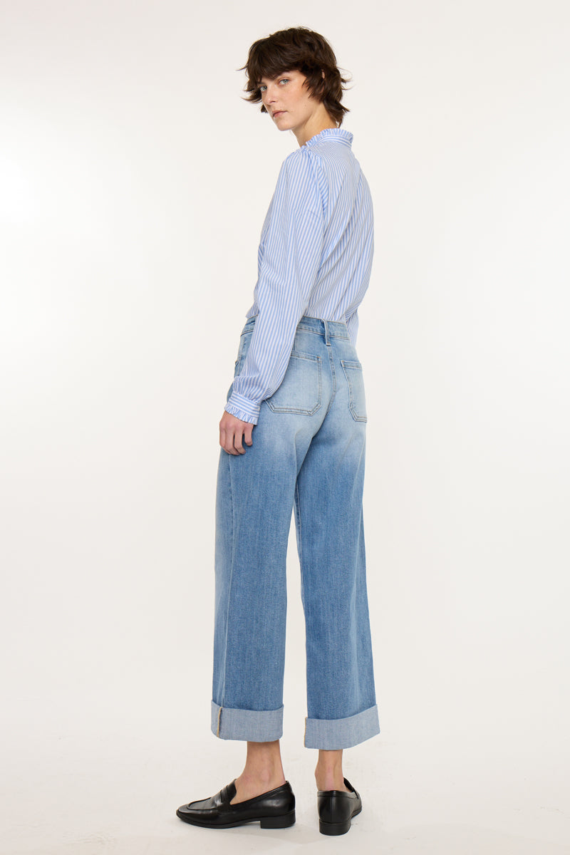 Women's Mid Rise Crop Wide Leg Jeans - Medium Wash - view 2