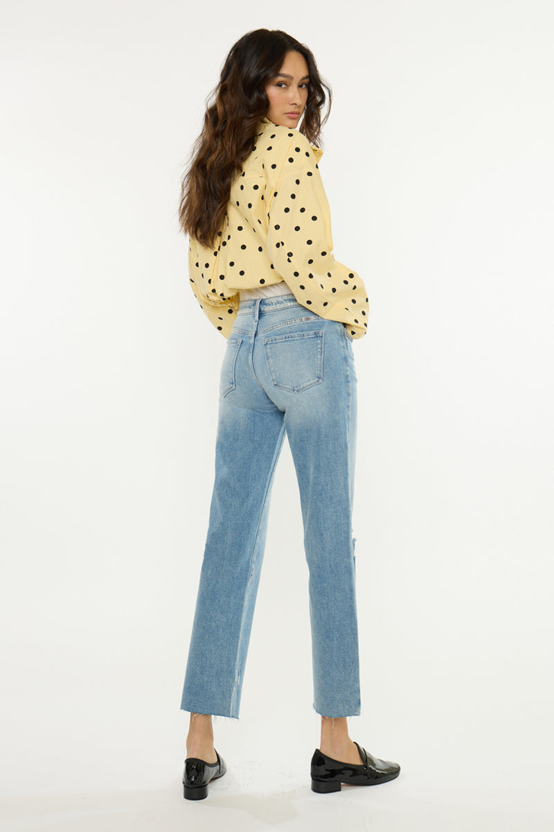 Women's Mid Rise Straight Leg Jeans - Mid-Dark
