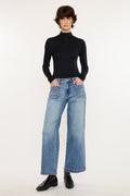 Women's Mid Rise Wide Ankle Jeans - Medium Dark Wash