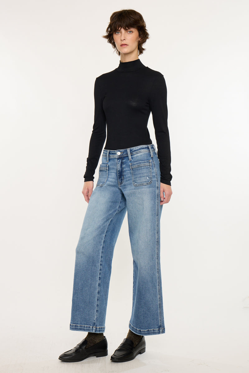 Women's Mid Rise Wide Ankle Jeans - Medium Dark Wash - view 3