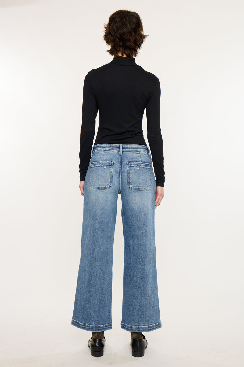 Women's Mid Rise Wide Ankle Jeans - Medium Dark Wash - view 5