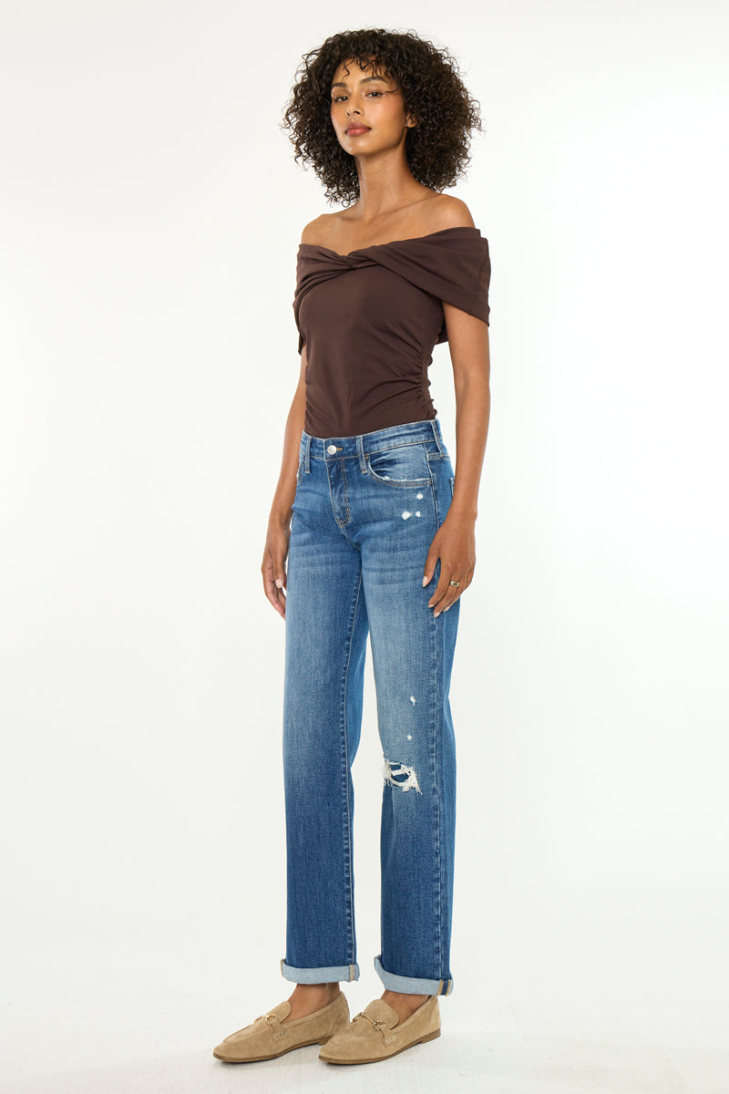 Women's Mid Rise Straight Leg Jeans - Medium Wash - view 4
