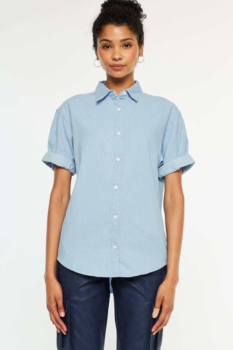 Women's Loose Fit Denim Shirt - Light Wash - view 6