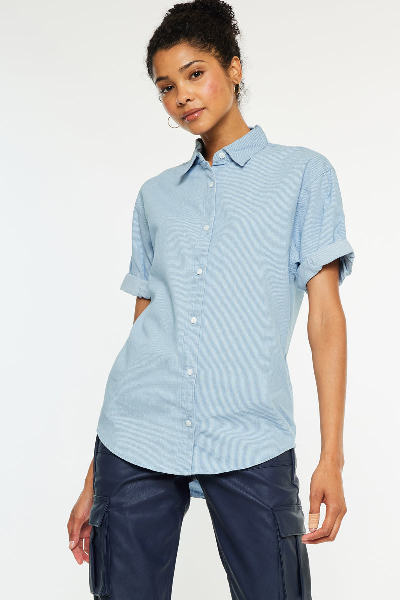 Women's Loose Fit Denim Shirt - Light Wash - view 3