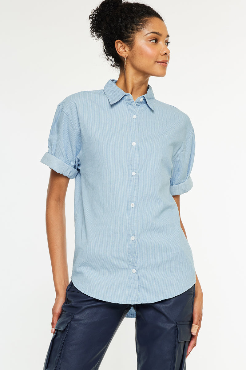 Women's Loose Fit Denim Shirt - Light Wash - view 2