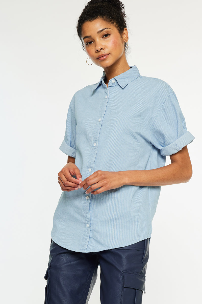Women's Loose Fit Denim Shirt - Light Wash - view 4