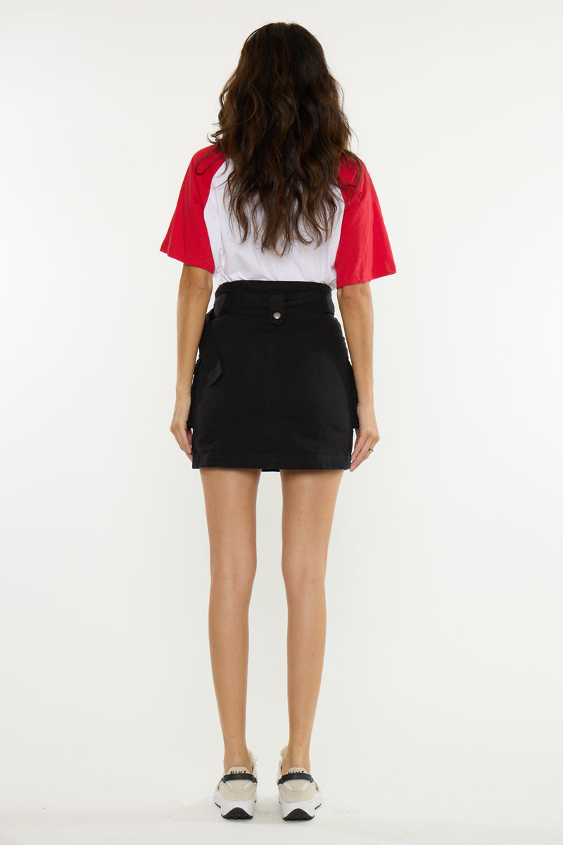 Women's Paperbag Mini Denim Skirt - Black - view 6