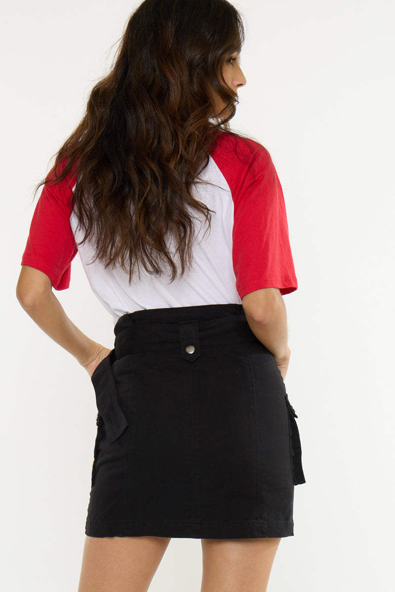 Women's Paperbag Mini Denim Skirt - Black - view 2