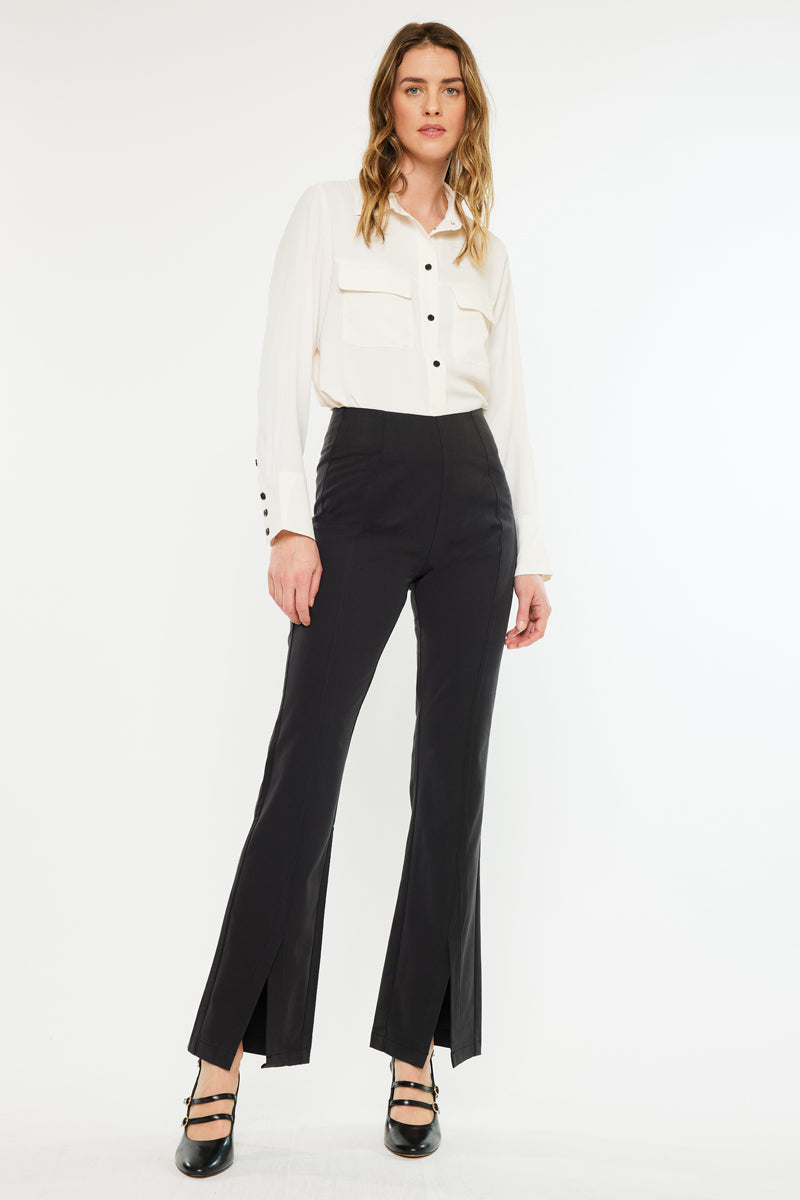 Women's Ultra High Rise Flare Satin Pants - Black - view 3