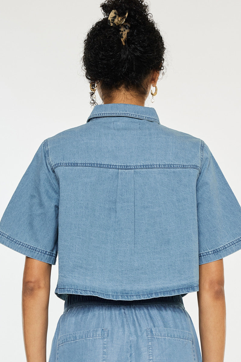 Women's Sleeve Crop Denim Shirt - Medium Wash - view 2