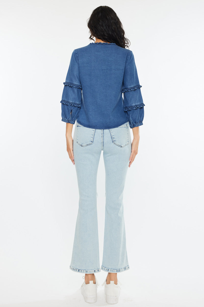 Women's Fitted Long Sleeve Denim Shirt - Medium Wash - view 7