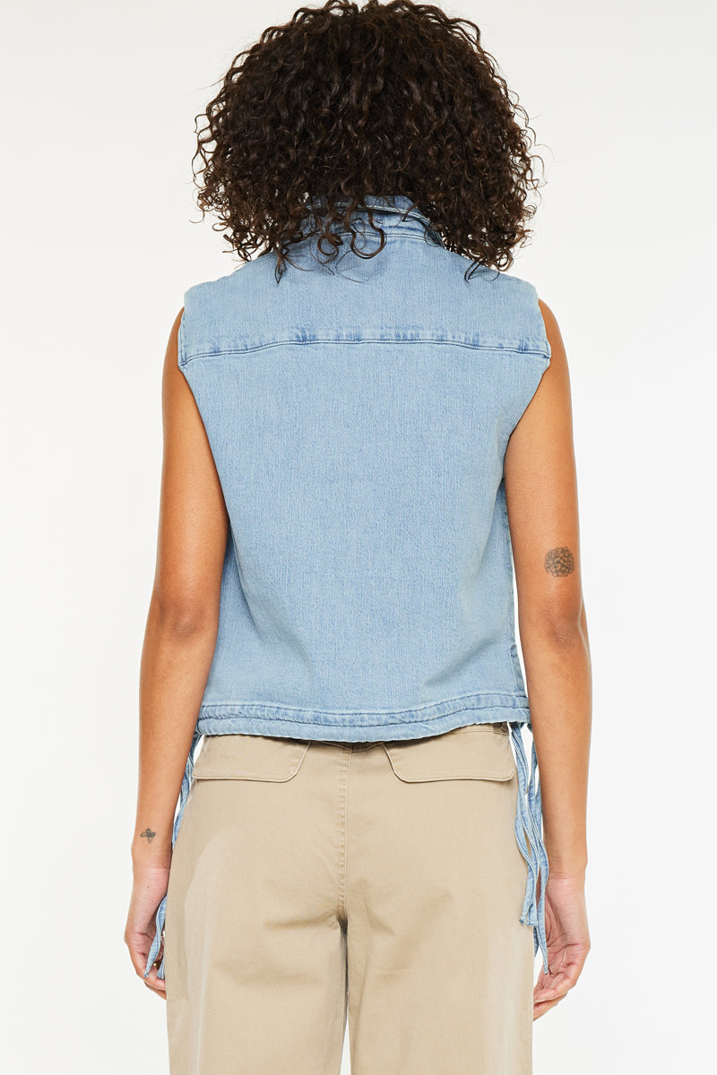 Women's V-Neck Sleeveless Denim Shirt - Light Wash - view 5
