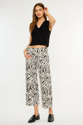 Women's Mid Rise Crop Wide Leg Jeans - Beige Wash