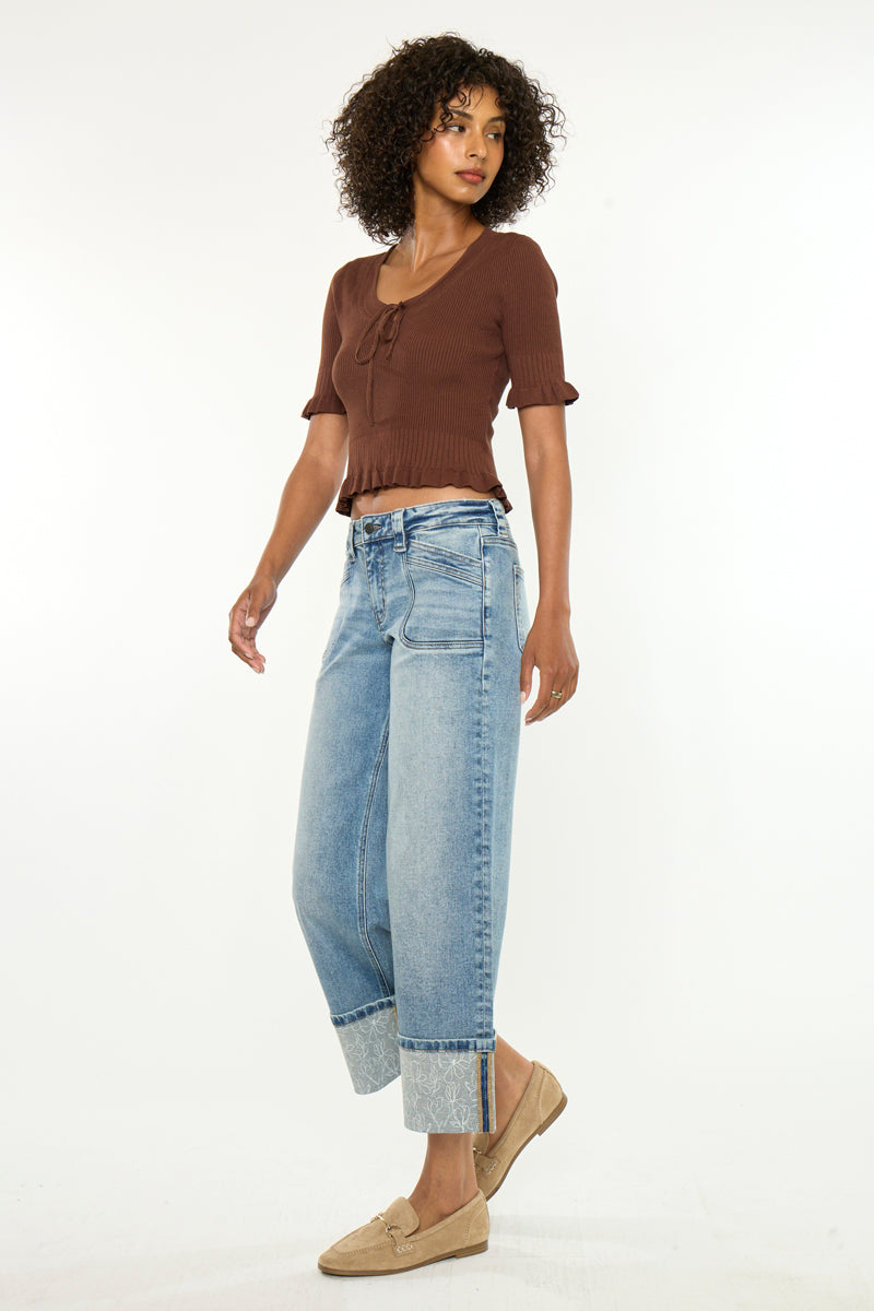 Women's Mid Rise Crop Wide Leg Jeans - Medium Wash - Medium Wash - view 4