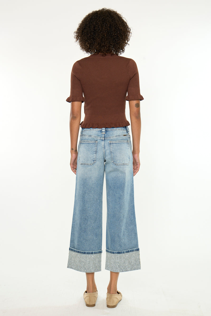 Women's Mid Rise Crop Wide Leg Jeans - Medium Wash - Medium Wash - view 7