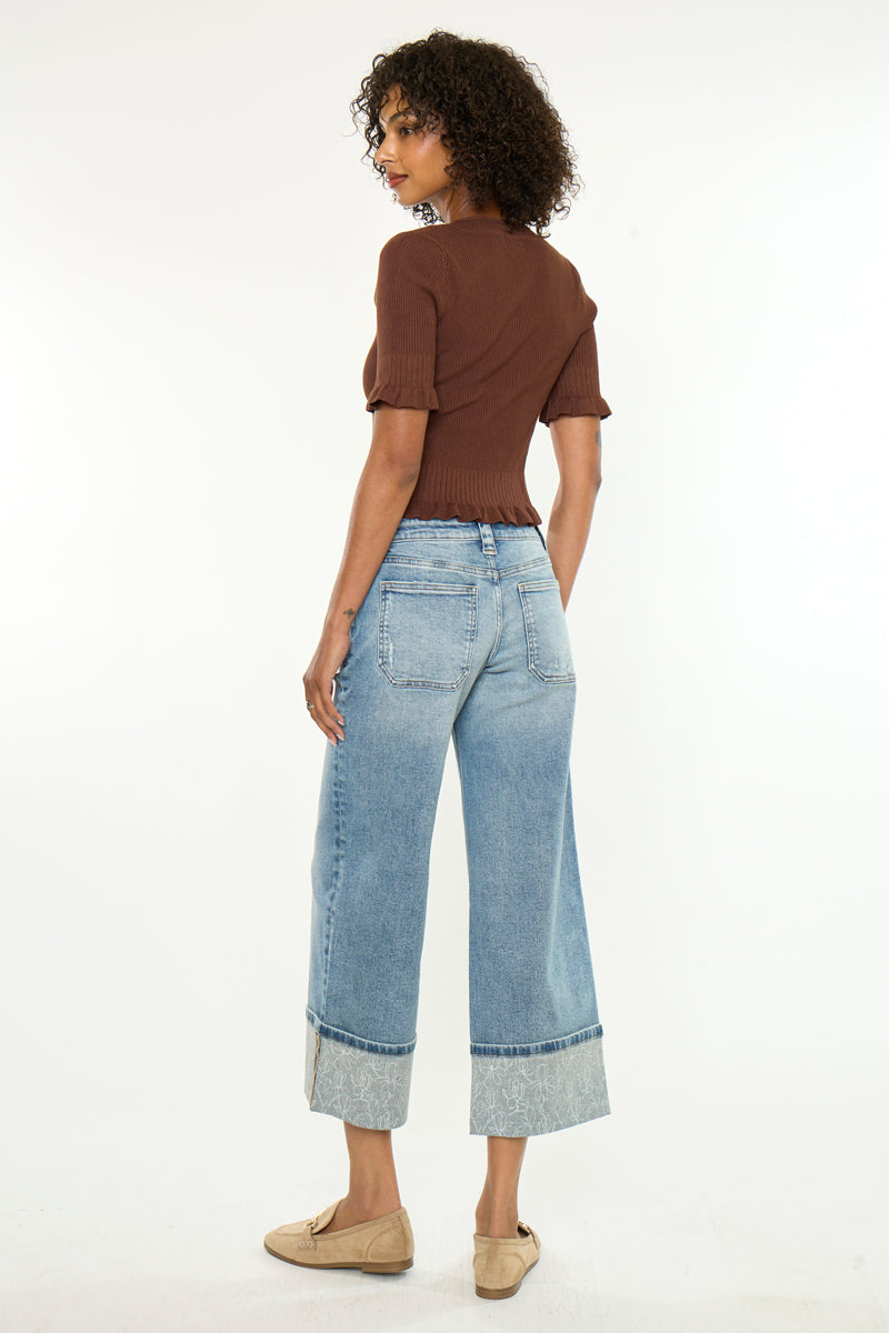 Women's Mid Rise Crop Wide Leg Jeans - Medium Wash - Medium Wash - view 2