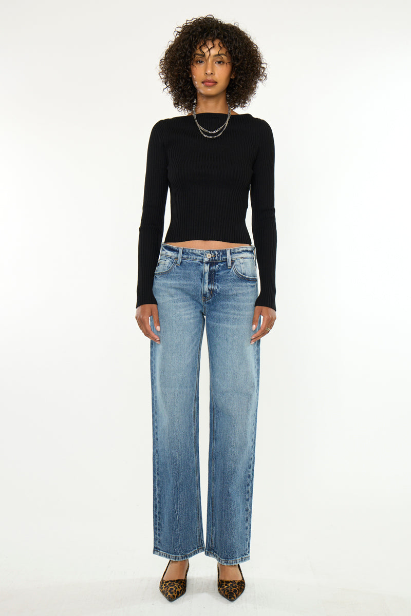 Women's Low Rise Straight Jeans - Medium Dark - view 5