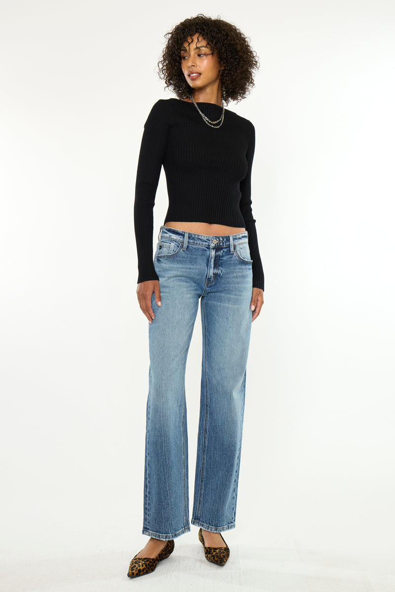 Women's Low Rise Straight Jeans - Medium Dark