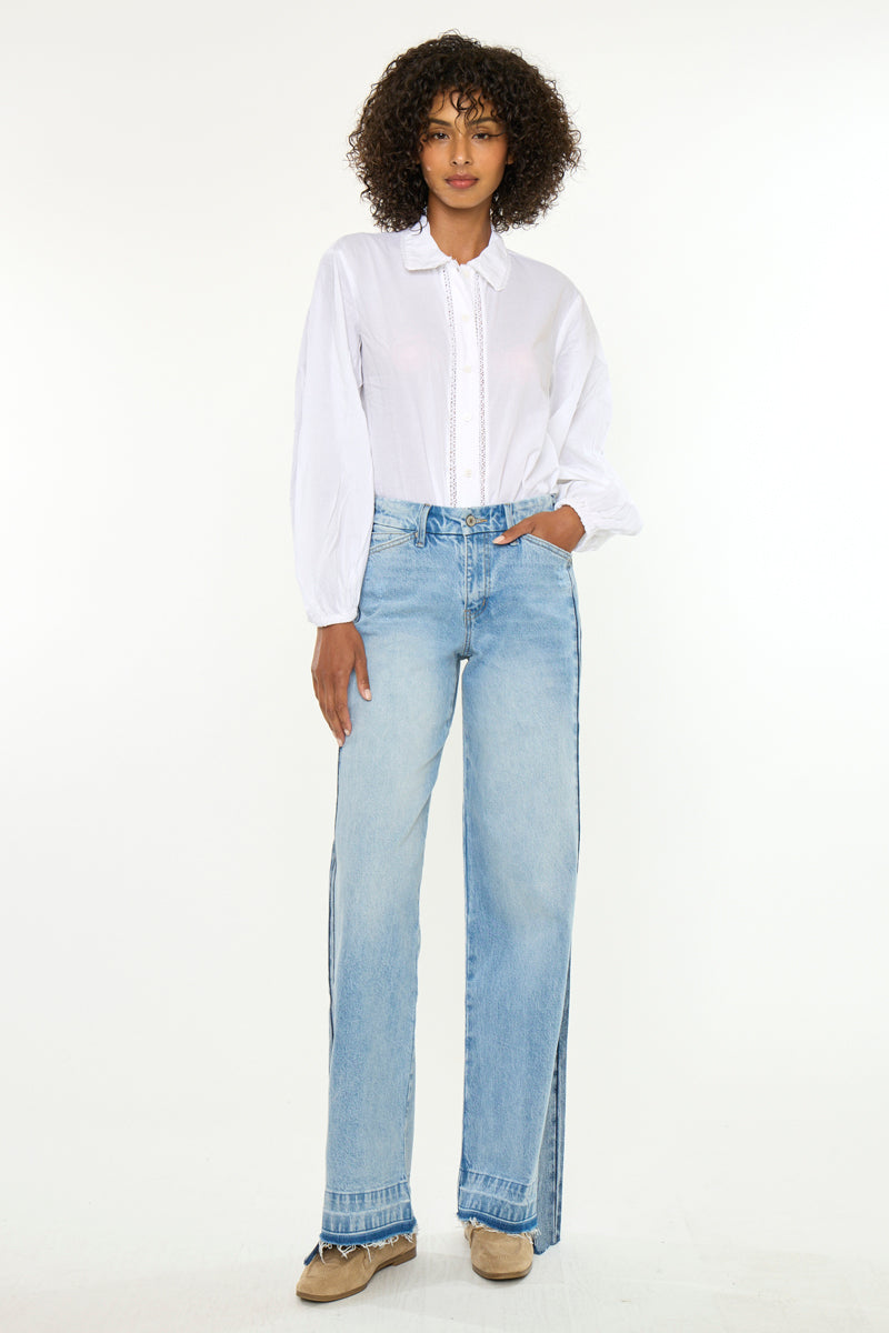 Women's High Rise Wide Leg Jeans - Medium Wash - Medium Wash