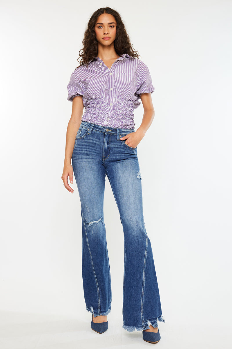 Women's High Rise Super Flare Jeans - Medium Wash - Medium Wash (Style 160)
