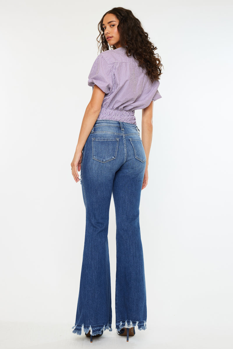 Women's High Rise Super Flare Jeans - Medium Wash - Medium Wash (Style 160) - view 2