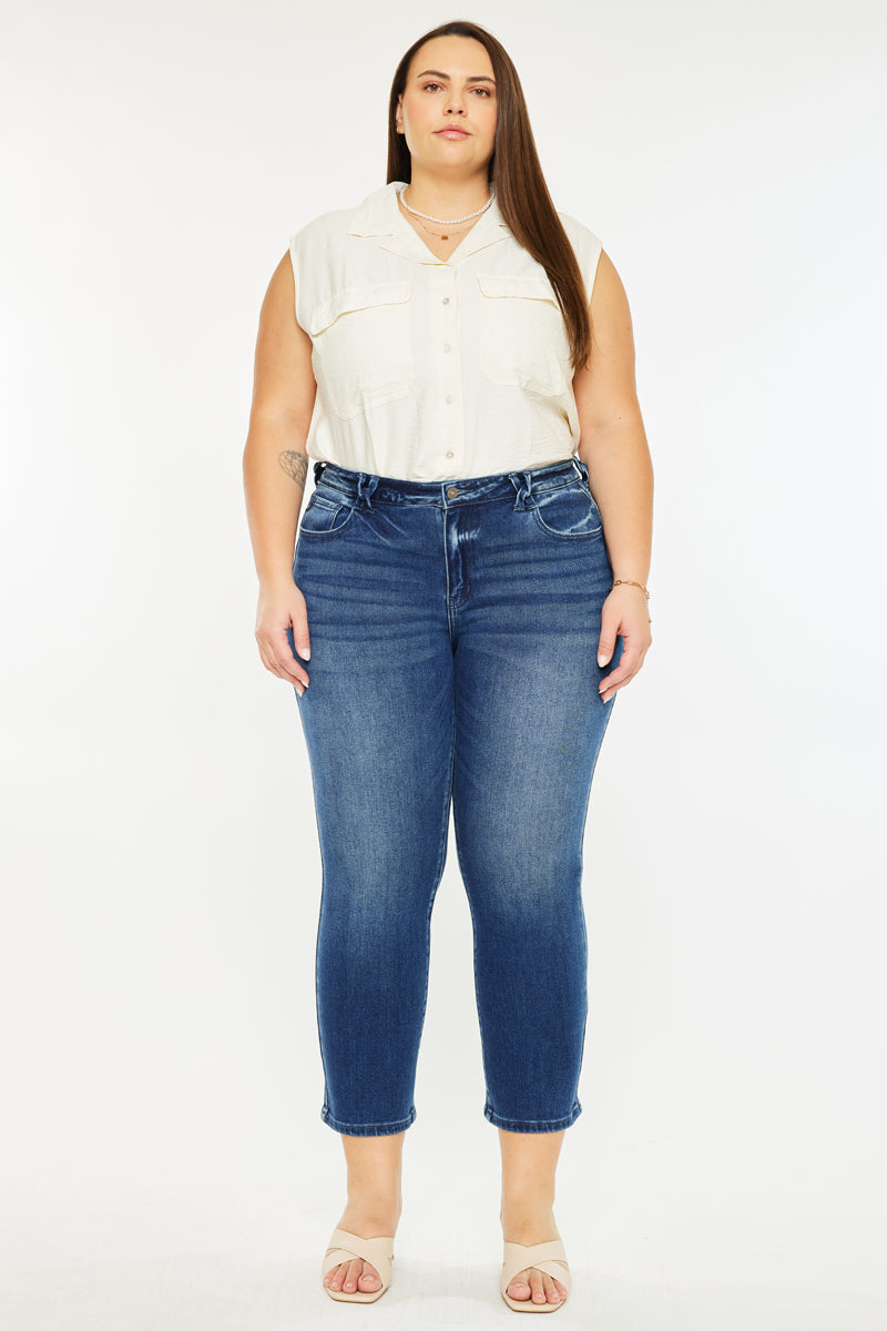Plus Size Women's Mid Rise Slim Straight Jeans - Dark Wash - view 5