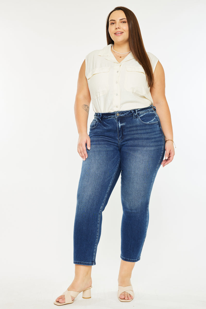 Plus Size Women's Mid Rise Slim Straight Jeans - Dark Wash
