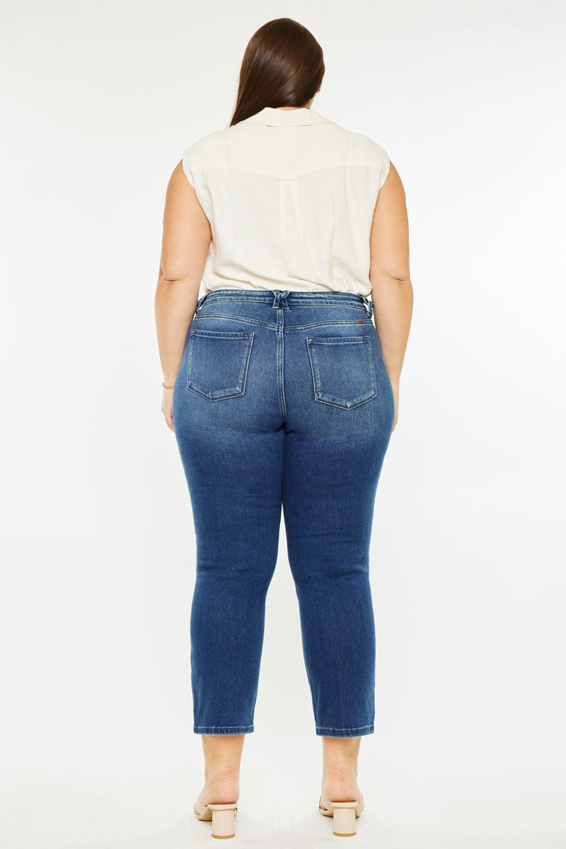 Plus Size Women's Mid Rise Slim Straight Jeans - Dark Wash - view 6