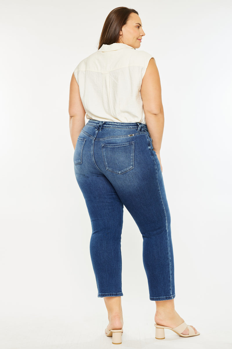 Plus Size Women's Mid Rise Slim Straight Jeans - Dark Wash - view 2