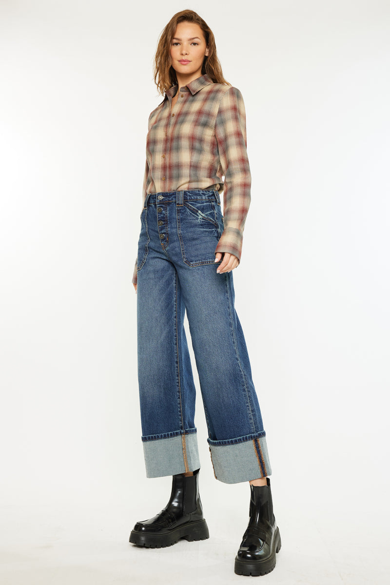 Women's High Rise Wide Leg Jeans - Dark Wash - Dark Wash (Style 144) - view 4