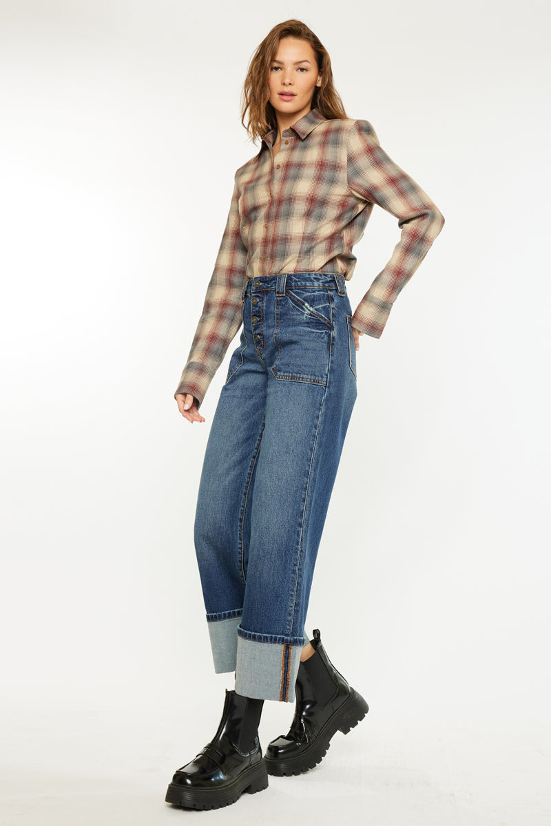Women's High Rise Wide Leg Jeans - Dark Wash - Dark Wash (Style 144) - view 6