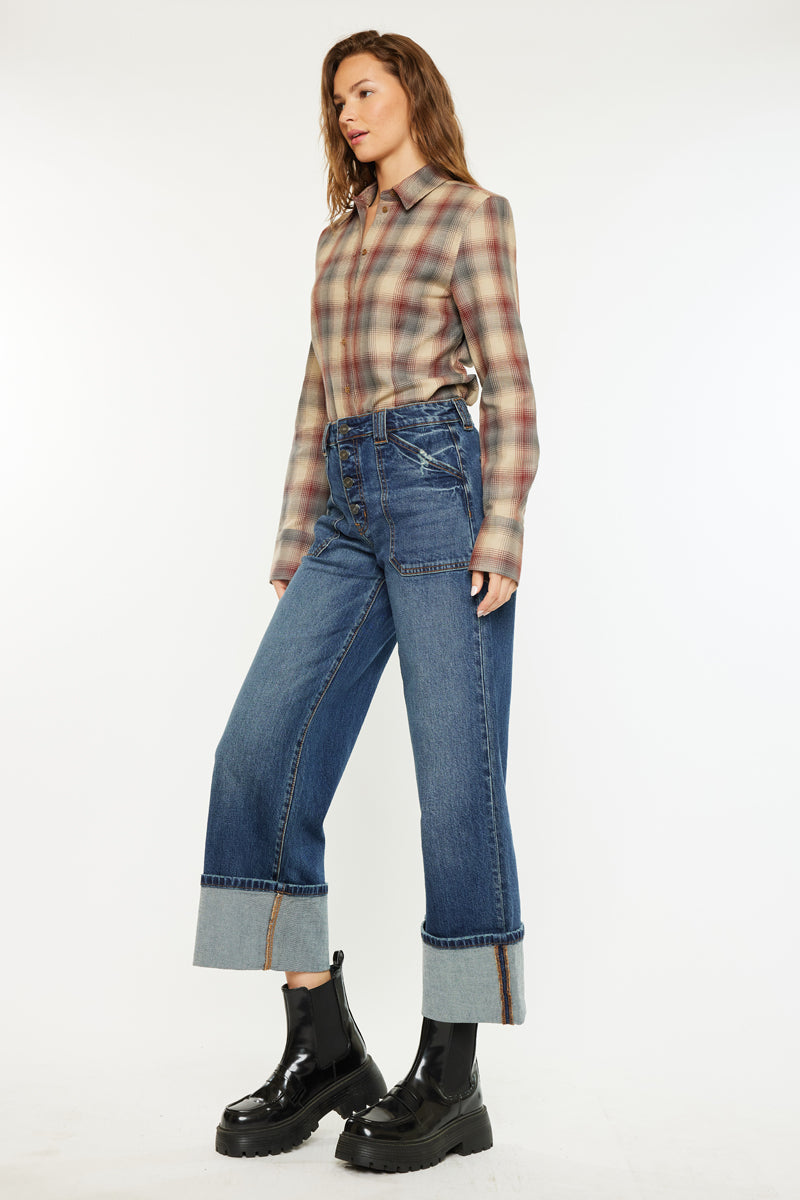 Women's High Rise Wide Leg Jeans - Dark Wash - Dark Wash (Style 144) - view 5