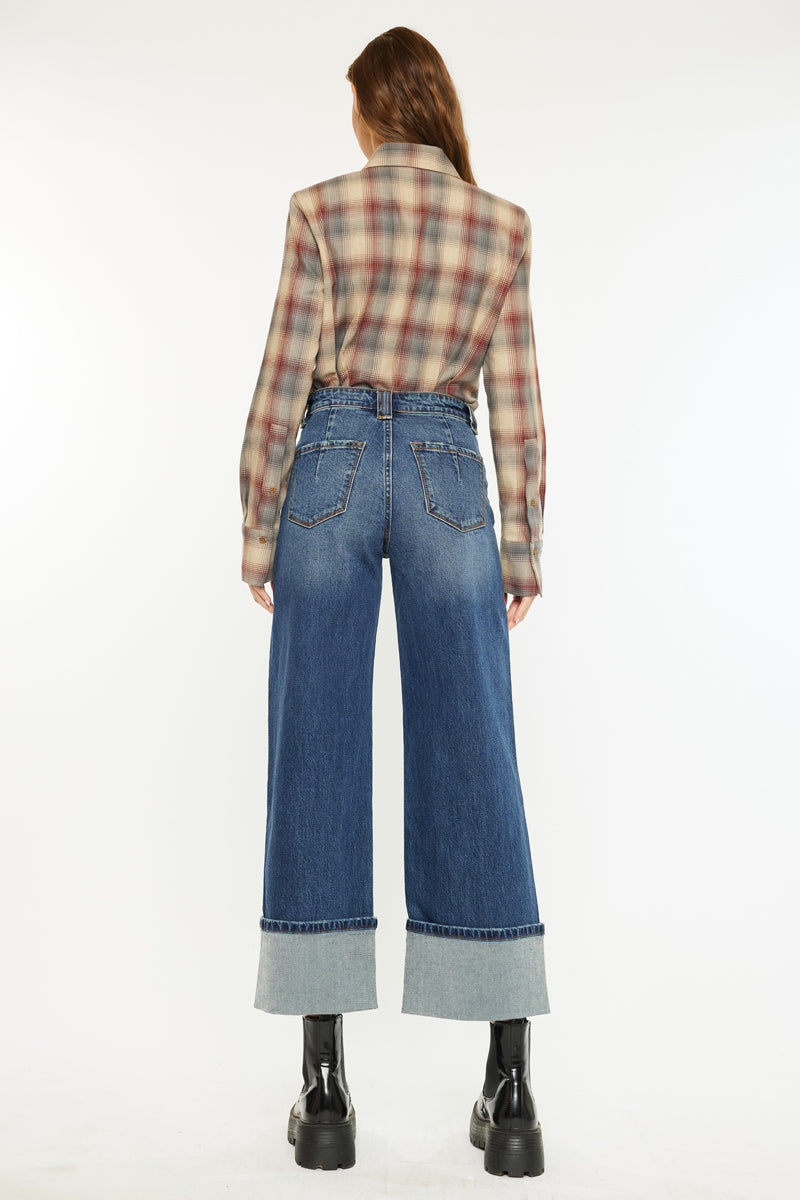 Women's High Rise Wide Leg Jeans - Dark Wash - Dark Wash (Style 144) - view 2