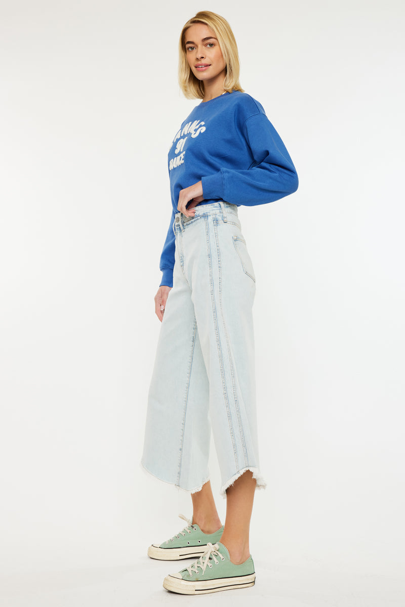 Women's High Rise Crop Gaucho Jeans - Light Wash - view 3
