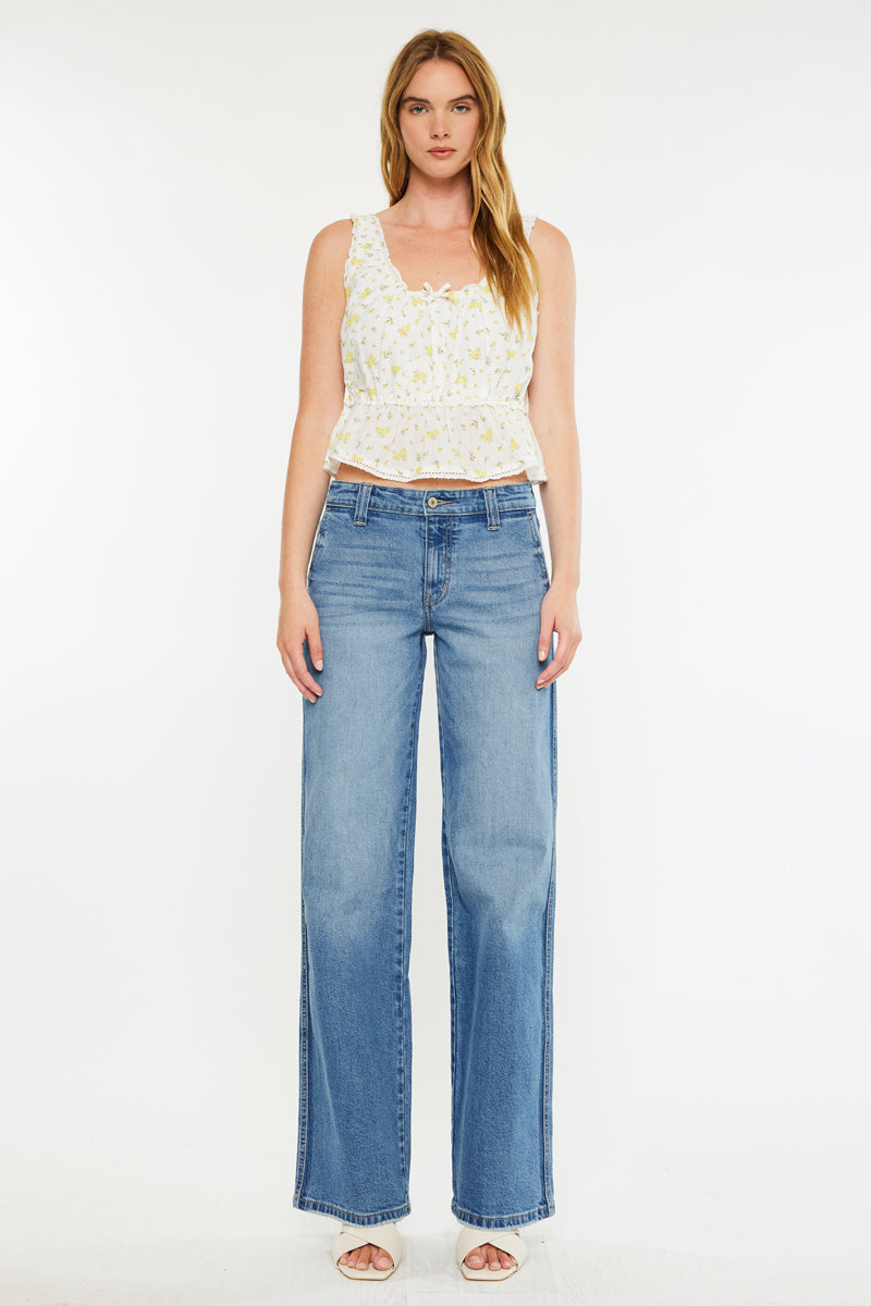 Women's Mid Rise Wide Leg Jeans - Medium Wash - Medium Wash - view 6