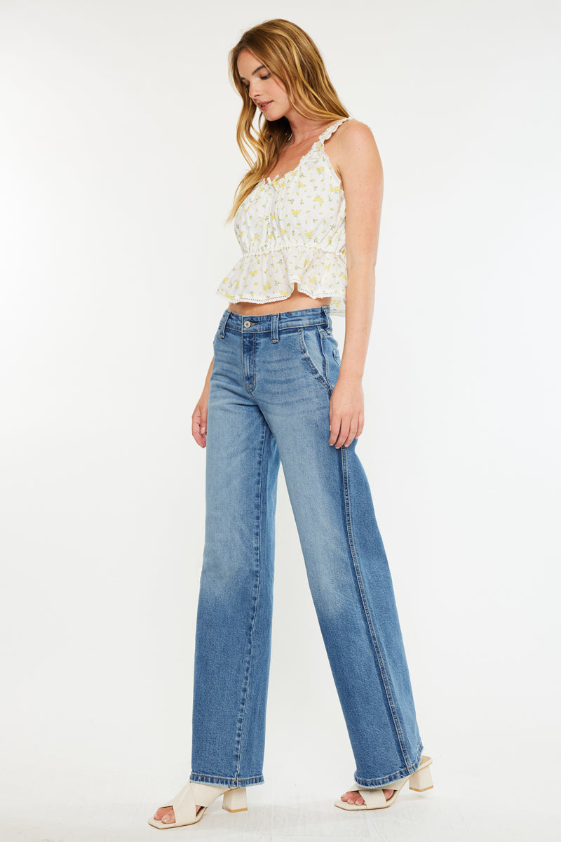 Women's Mid Rise Wide Leg Jeans - Medium Wash - Medium Wash - view 4
