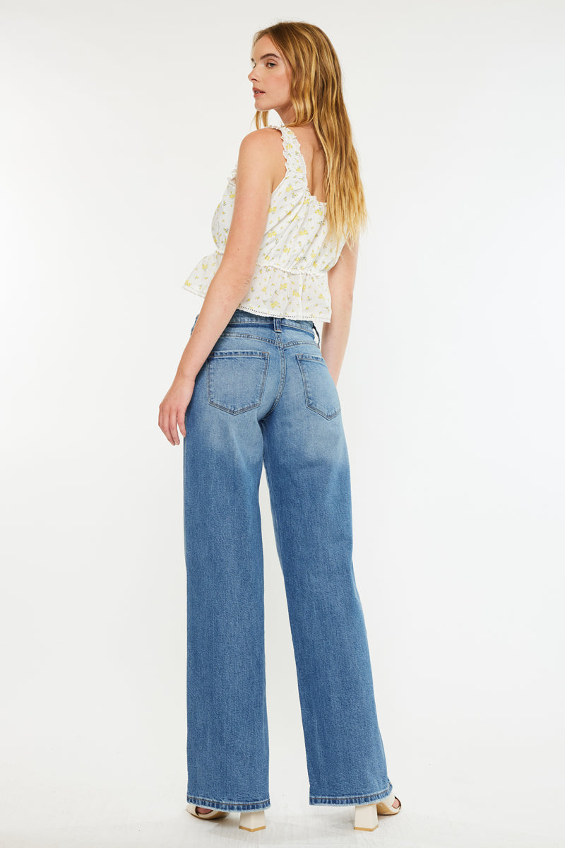 Women's Mid Rise Wide Leg Jeans - Medium Wash - Medium Wash