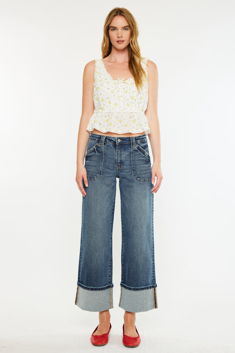 Women's Mid Rise Wide Leg Jeans - Dark Wash - view 5