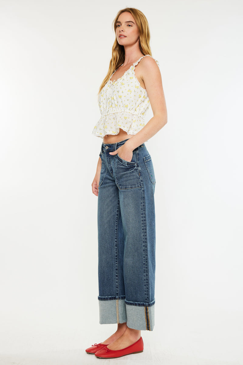 Women's Mid Rise Wide Leg Jeans - Dark Wash - view 3