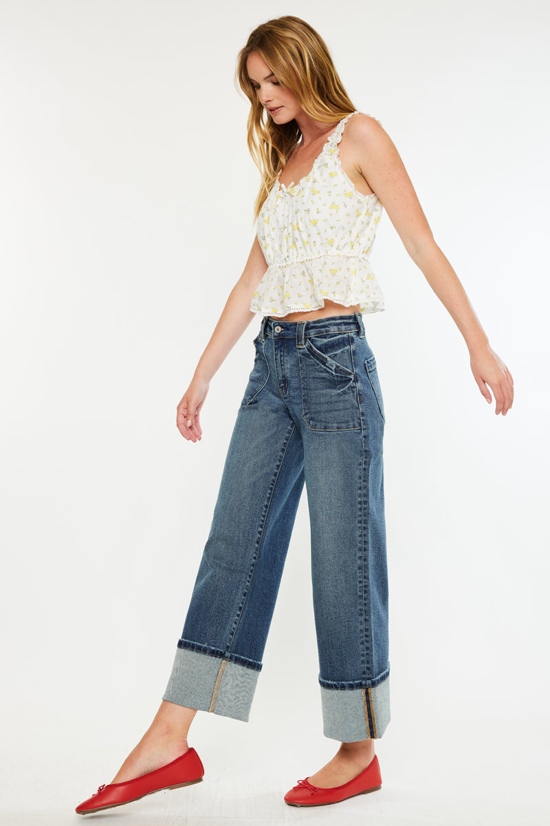 Women's Mid Rise Wide Leg Jeans - Dark Wash - view 4
